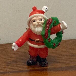 Vintage SANTA PICK TOPPER, Blow Mold Plastic Santa Claus Holding a Wreath